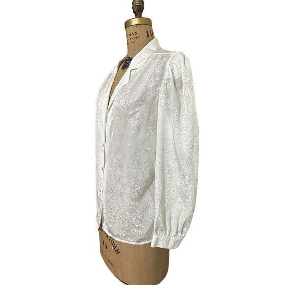 Vintage Steven Barry White on white floral patterned long sleeve blouse size 12 - Picture 5 of 13